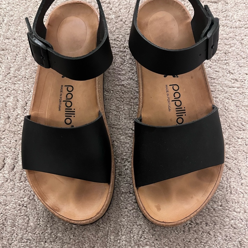Papillio Black Sandals with Adjustable Straps and Cork Footbed